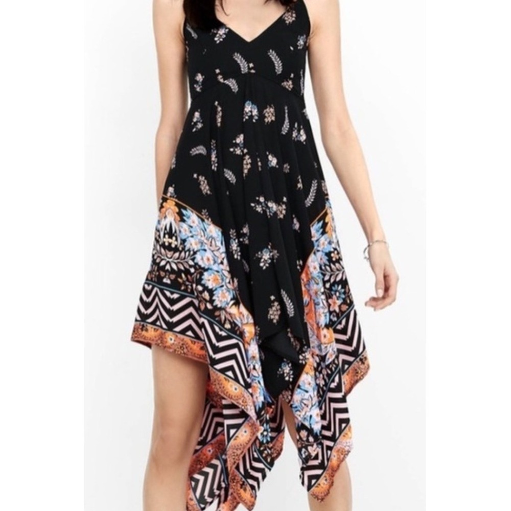 Express Handkerchief Dress Women Black Floral Fairy Whimsigoth Cottage XS Sun